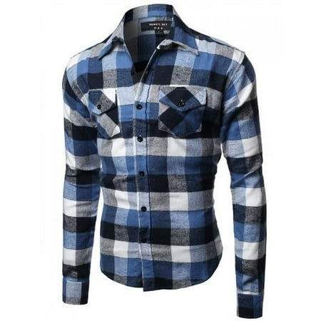 Buffalo Plaid Flannel - Hawks Bay Mens Long Sleeve Plaid Flannel Shirt Button Up Tartan Buffalo #8 Small
