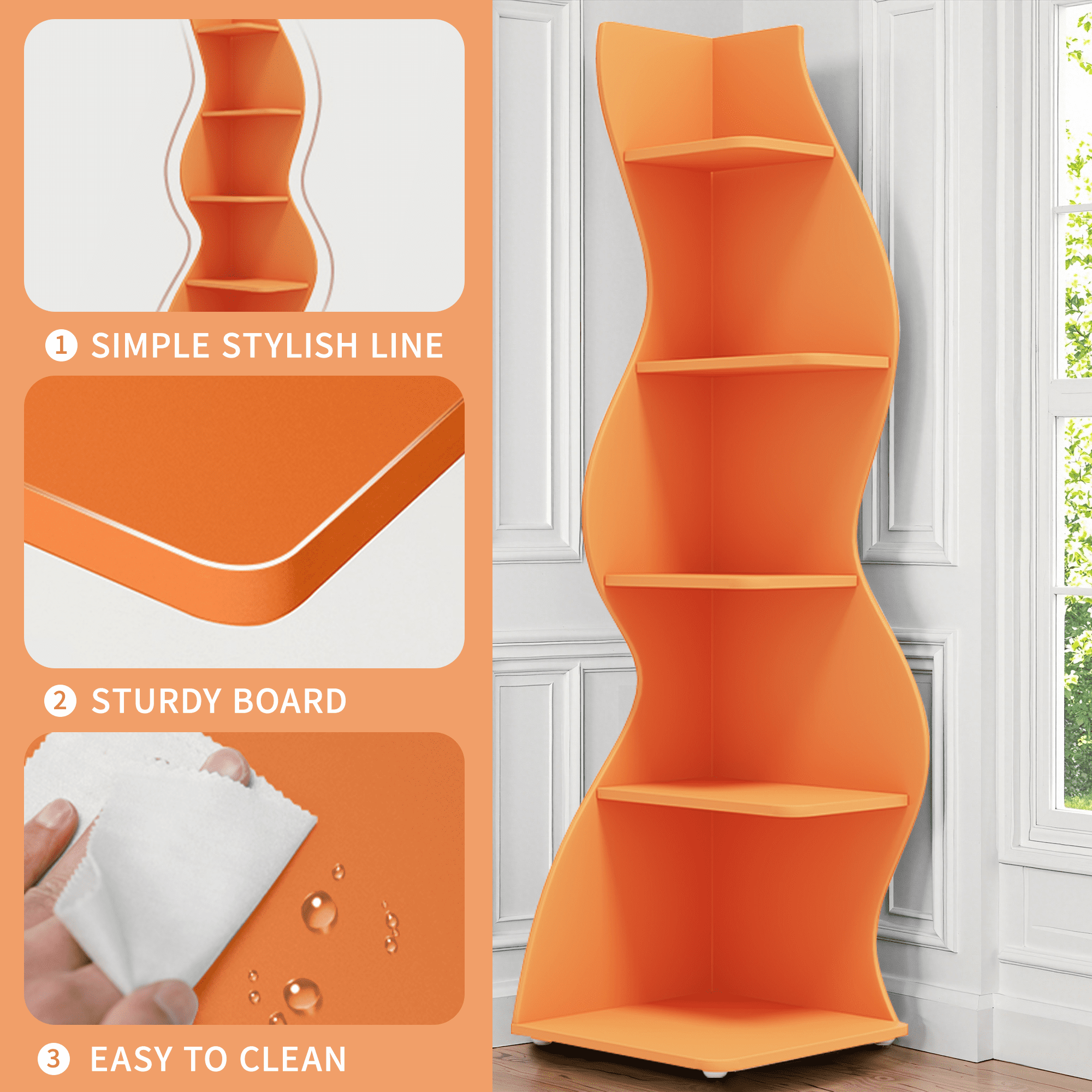 MAYEERTY Vintage 5-Tier Corner Bookcase, Adjustable Wall Corner Display Shelf, Decorative Storage Organizer for Home & Office