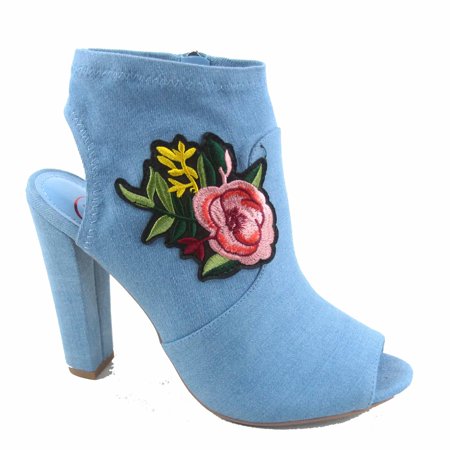 

Utopia-s Women s Embroidered RosePeep Toe Chunky Heeled Mule Booties