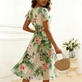 thumbnail image 3 of Dolkfu V-Neck Women'S Fall&Winter Dresses Green Mid-Length 1/4sleeve Retro Faux-Wrap Dresses Flowers Classic Chiffon Regular Printed Dresses Green,L, 3 of 4