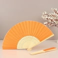 thumbnail image 6 of Balsa Circle 5 Orange Silk Folding Hand Fans Wedding Favor Birthday Party Events, 6 of 8