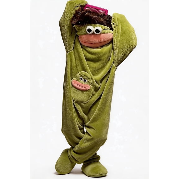 Funny Big Mouth Monster Adult Onesie ，Halloween Oversized Fleece One Piece Pajamas for Women & Men， with Large Comb Prop