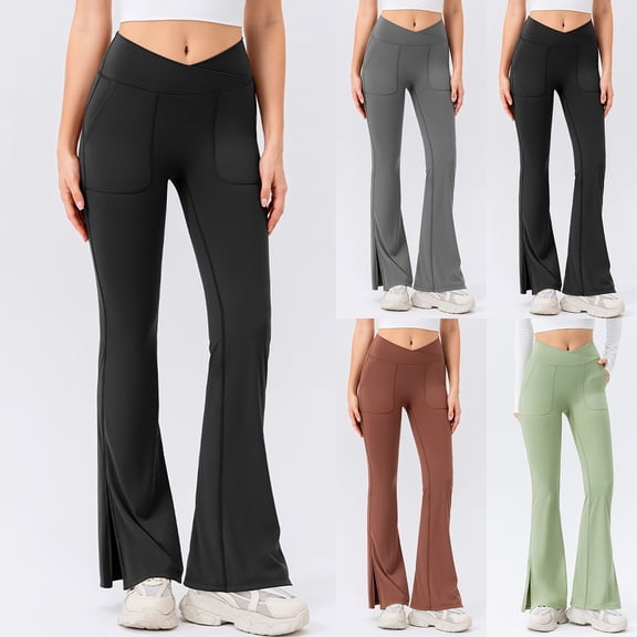 CAIXIA Jeggings for Women Plus Size Seamless Flared Workout Pants Stretchy Wide Leg Yoga Pants Flared Leggings for Women for Workout Running Athletic Activewear