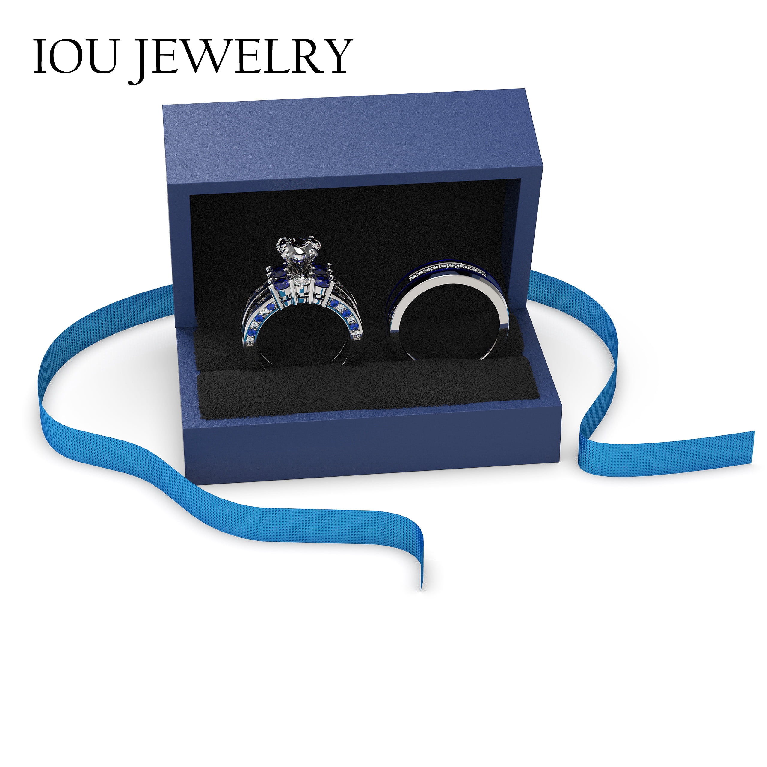 3pc Couples Wedding Ring Sets His And Hers Women Sterling Silver Blue Moissanite and men Wedding Bands Together With Ring Gift Jewelry Box