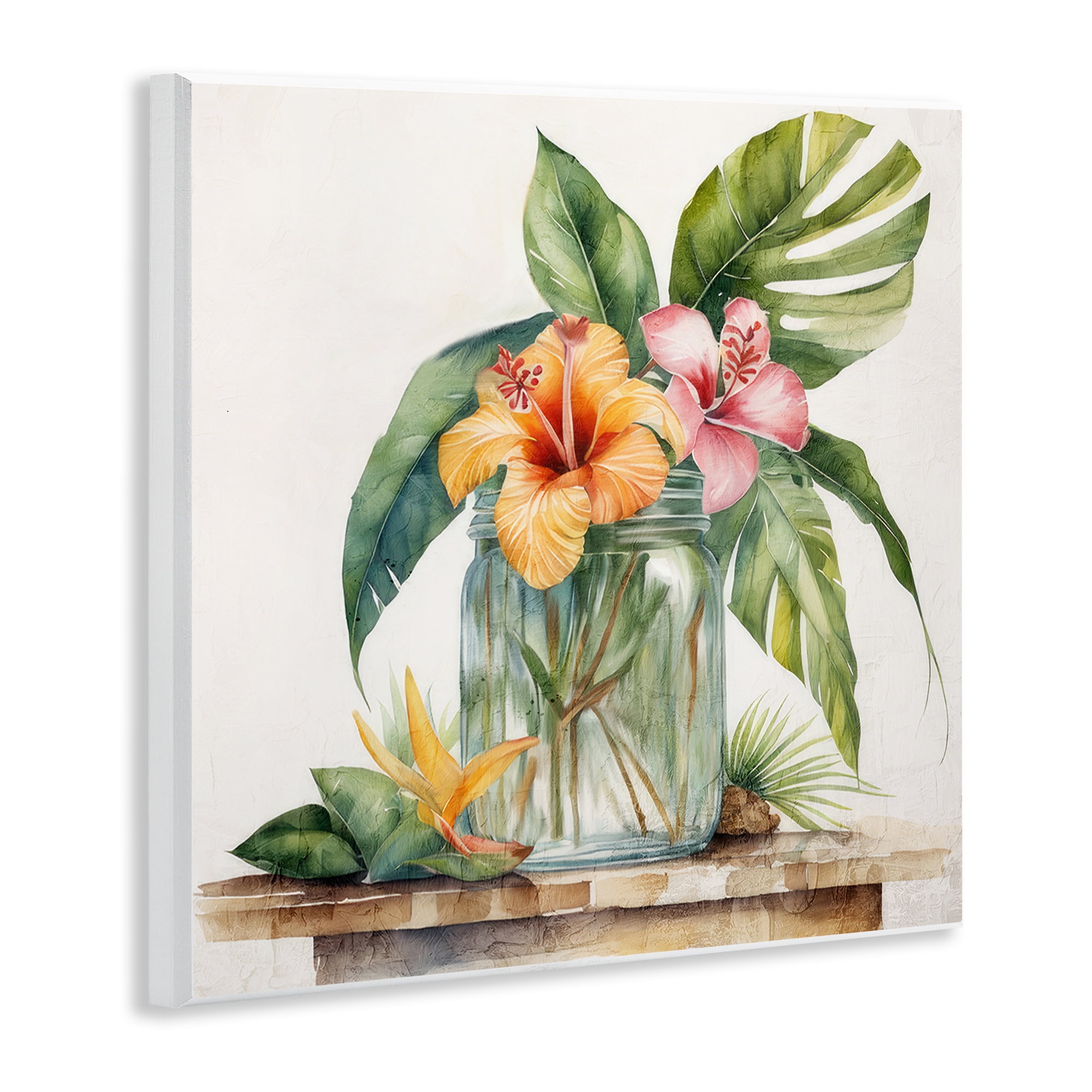 Stupell Industries Tropical Floral Vase Plants & Flowers Painting Unframed Art Print Wall Art, 12 x 12