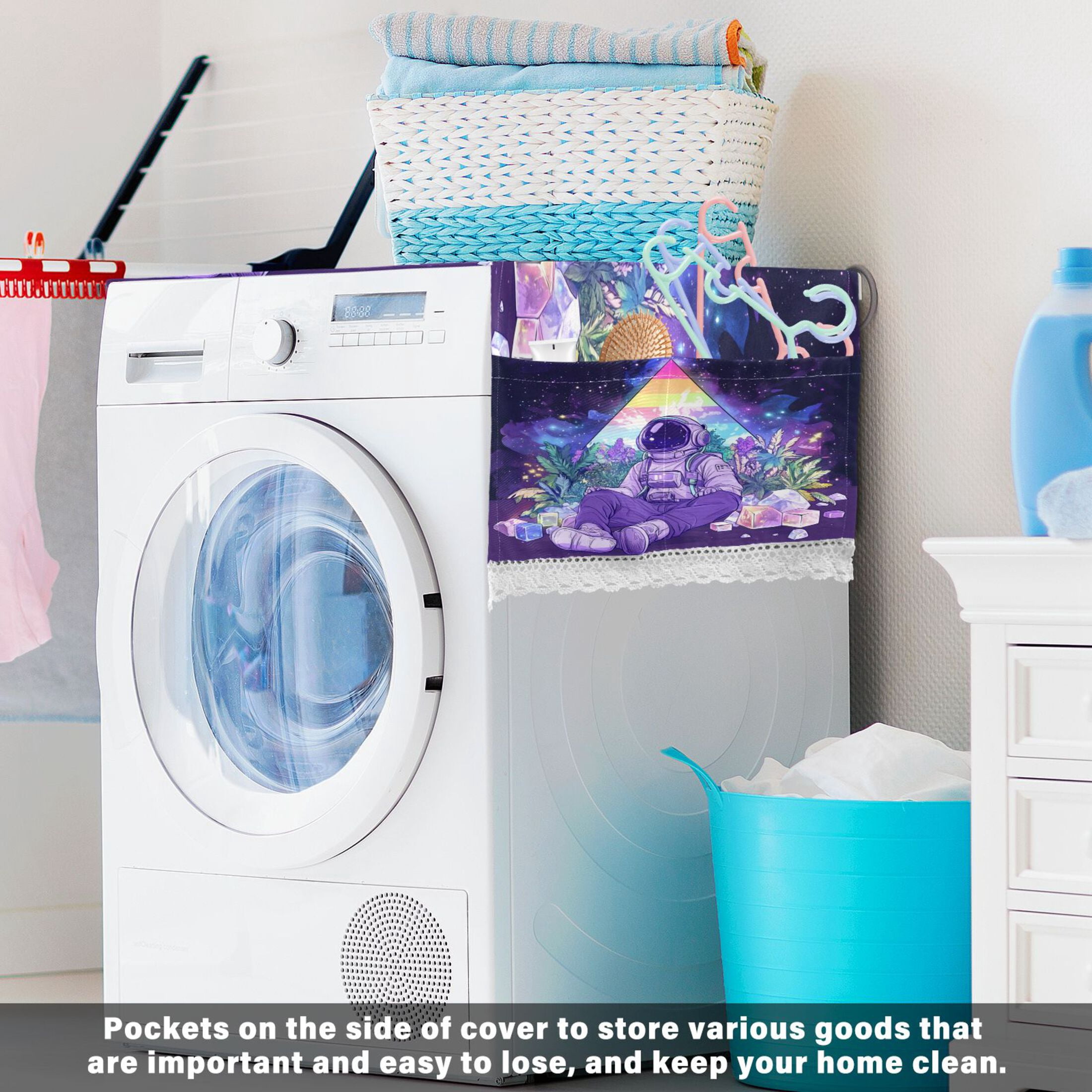 WOBOGO Astronauts Sitting in The Universe Garden Washing Machine Cloth Dryer Refrigerator Top Cover Protective Non-Slip Mat For Kitchen Laundry