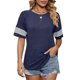 thumbnail image 1 of Top Mujer Manga A Rayas Cuello Redondo Manga Corta Suelta Camisa Básica Informal Top para Verano Azul Marino XXL, 1 of 8
