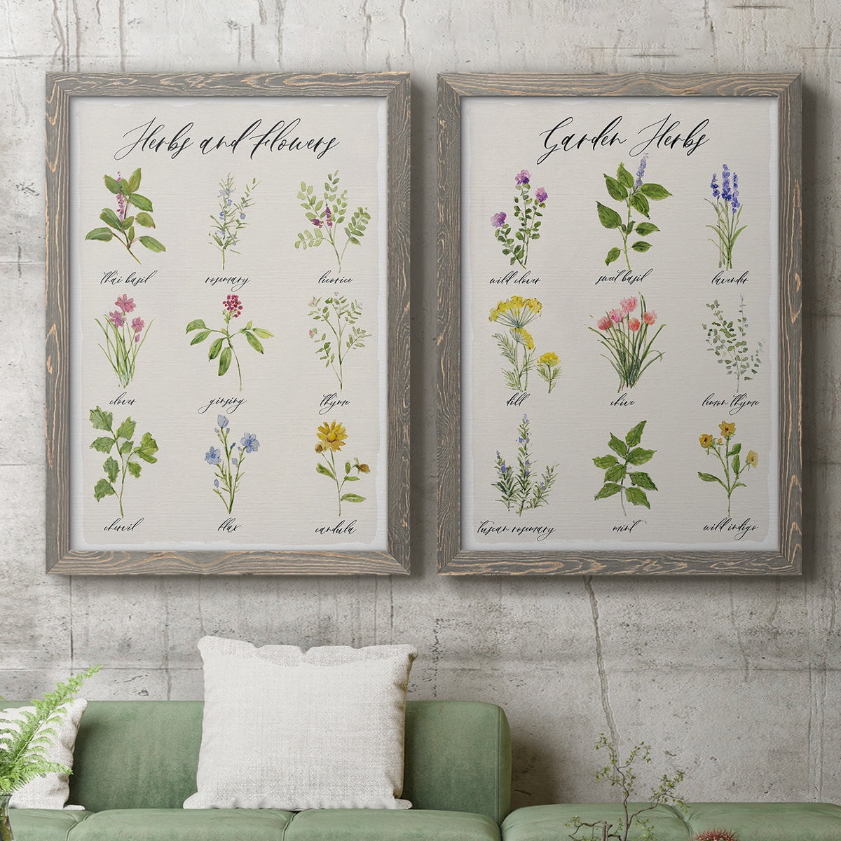 Herbs and Flowers - Premium Framed Canvas 2 Piece Set - Ready to Hang