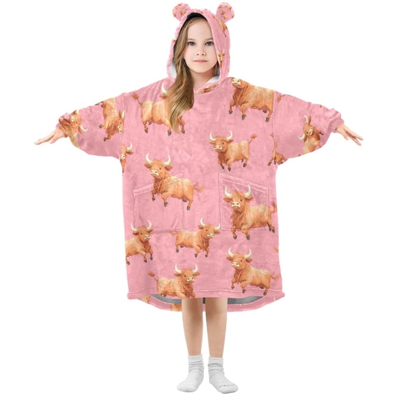joogoo Wearable Blanket Hoodie for Highland Cattle Running Oversized Sherpa Hooded 3-14 YR M