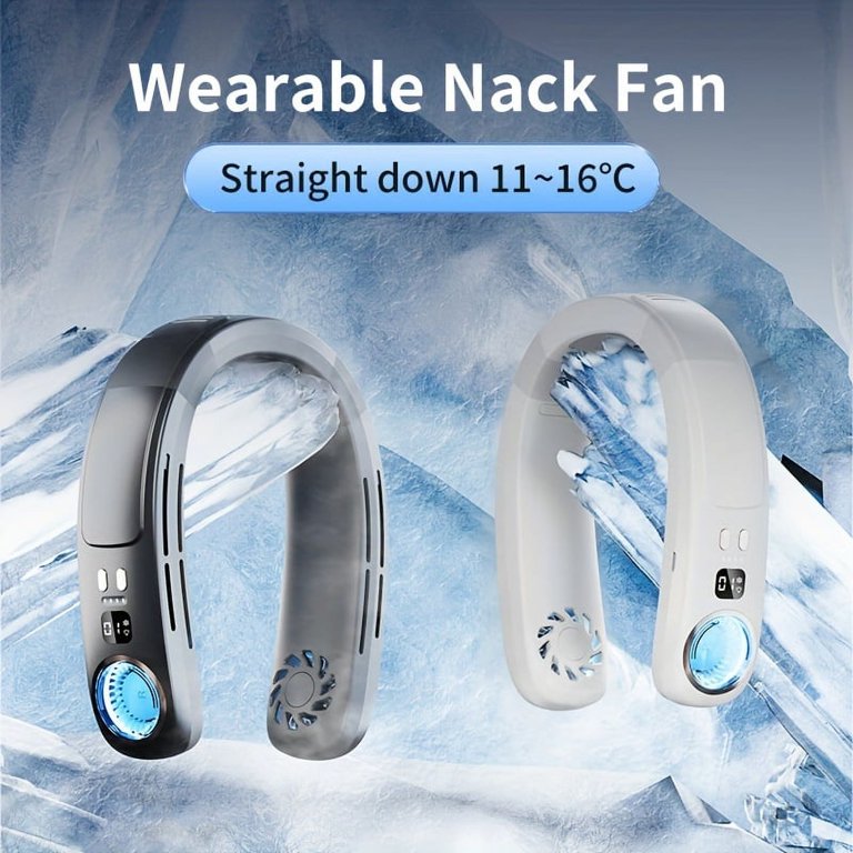 Ice porcelain cooling halter fan, portable rechargeable neck