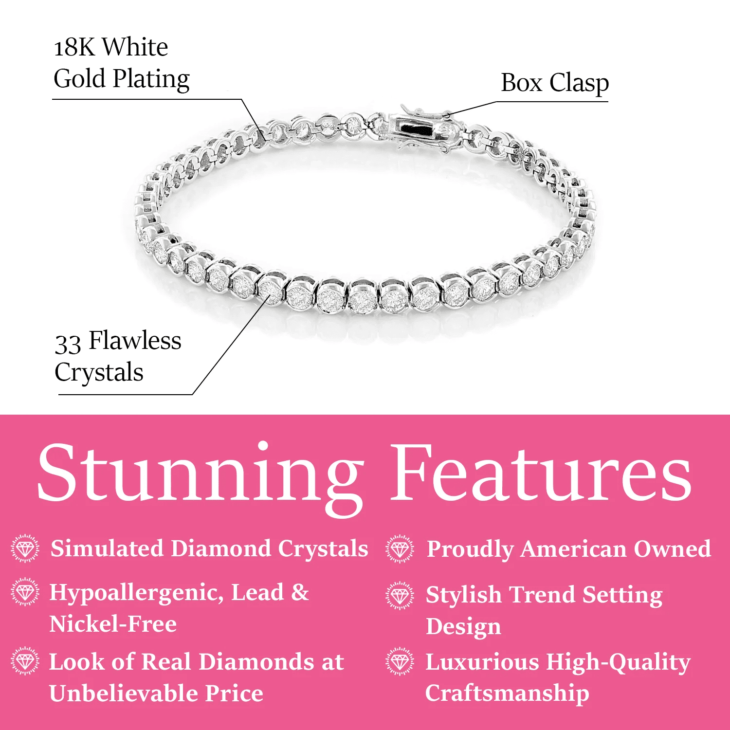 Cate & Chloe Joelle 18k White Gold Plated Tennis Bracelet with Simulated Diamond Crystals for Women