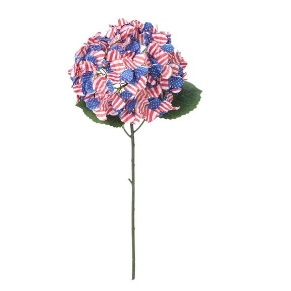 Patriotic Flag Print Artificial Hydrangea Bouquet, Red White Blue Floral Branch Decor for Independence Day & 250th Anniversary Tabletop Ornament