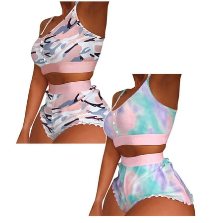

Dtydtpe Women Printing Pajamas Sleeveless Cami Shorts Lingerie Sleepwear Set Short Beach Pants for *2PCS
