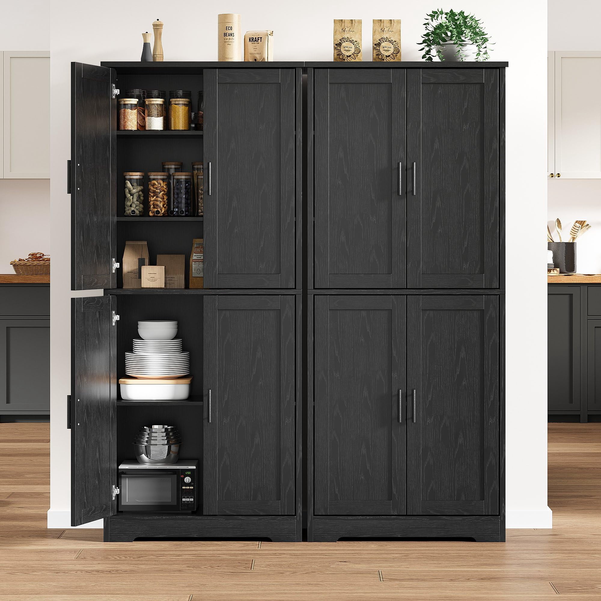 Accreate Tall Kitchen Pantry Cabinet, 70'' Storage Cabinet with 4 Doors and Adjustable Shelves, Freestanding Large Utility Storage Cupboard for Dining Room, Bathroom, Living Room