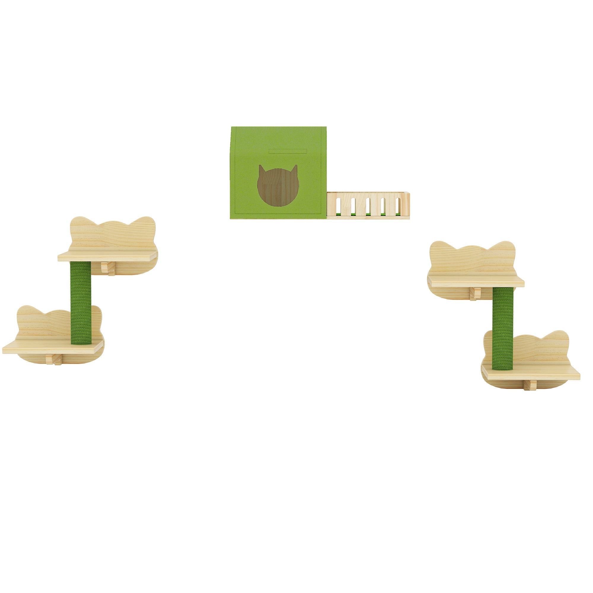 Craftian 7-Piece Solid Wood Wall Mounted Cat Furniture,Cat Wall Shelves and Perches,Cats Climbing Shelves with Wall House and Fence, Steps, Scratching Posts