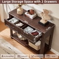 thumbnail image 5 of Farmhouse 46" Console Table with 2 Drawers, Rustic Wood 2 Tier Entryway Table with Open Storage Shelf, Vintage Sofa Tables for Living Room, Walnut, 5 of 9