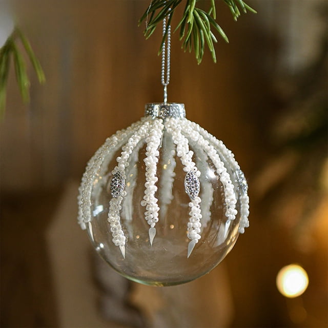 xihome Adornos navideños de cristal transparente con lentejuelas blancas y bolas de diamantes de imitacin para decorar el rbol de Navidad.