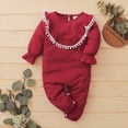 thumbnail image 3 of Toddler Baby Girl Clothes Baby Girl Romper Long Sleeve Ruffle Romper Jumpsuit One Piece Jumpsuit Red 12-18 Months, 3 of 7
