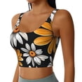 thumbnail image 2 of Gukieu Yellow White Daisy Pattern Print Women's Sports Vest, Low-neck U-shaped Removable Pad Sports Bra for Yoga, Exercise, Dance-Large, 2 of 8