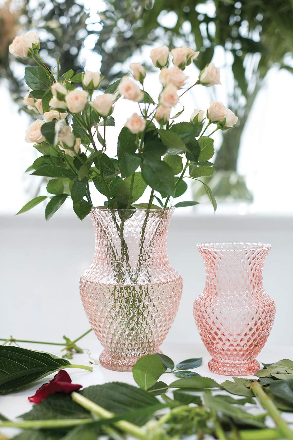 Accent Pink Glass Roseland Floral Vase 5 X 5 X 8 Walmart Com Walmart Com