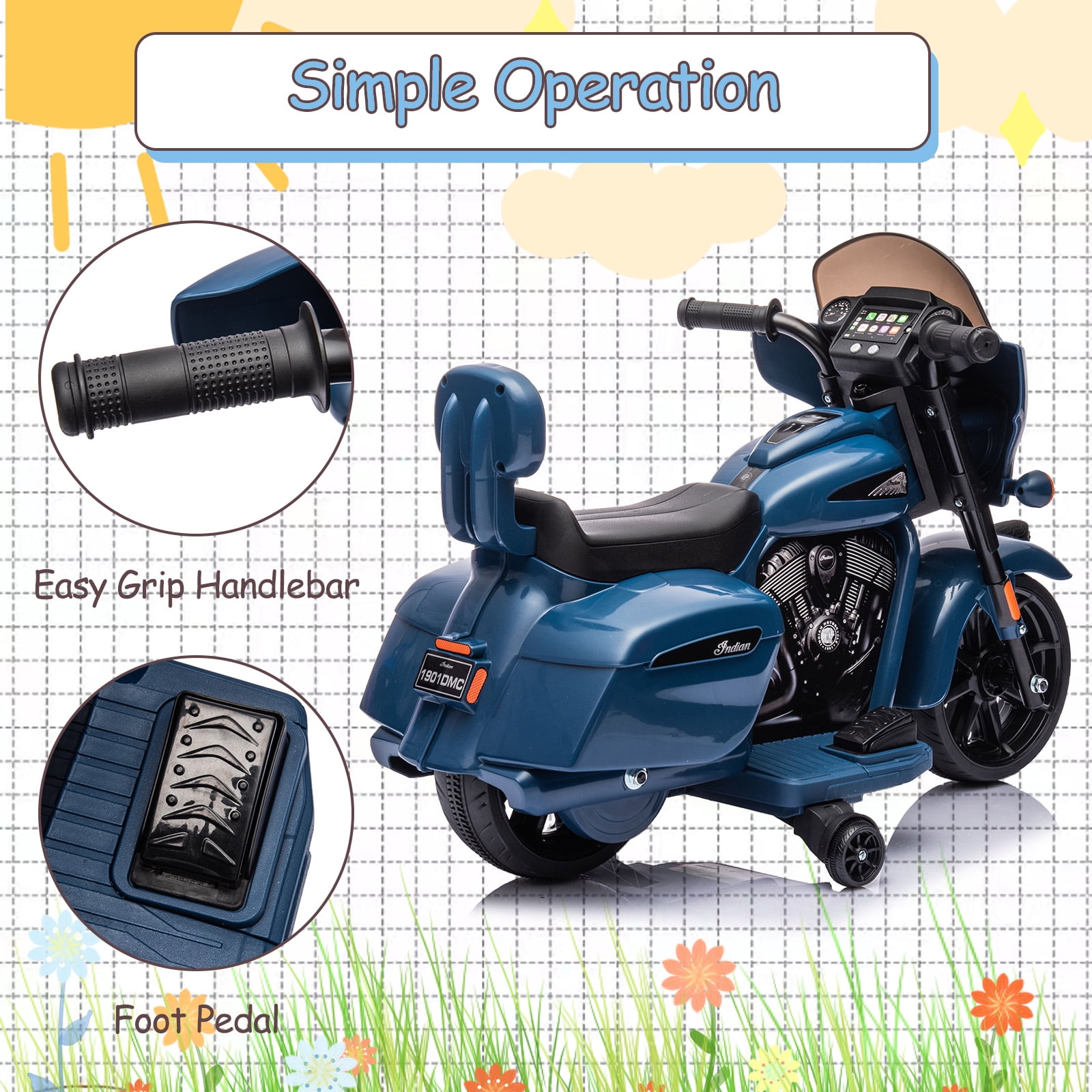 M optimized Kids Ride on Motorcycle, 6V Electric Baterry Power Dirt Bike Motorcycle with USB, AUX, Music, Headlight for 3-8 Years Old