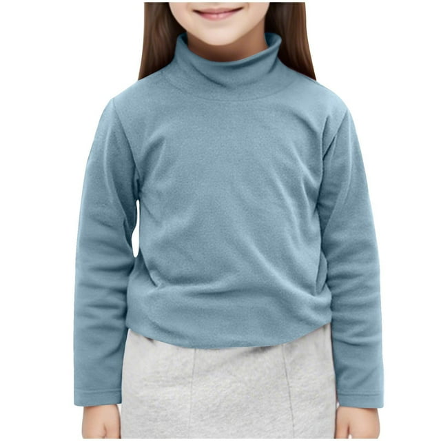 BLVB Chandails à Col Montant pour Tout-Petits Garçons Filles en Coton Bébé Manches Longues T-Shirt Thermique Doux Basique Chandail à Enfiler Haut Taille 1-14T
