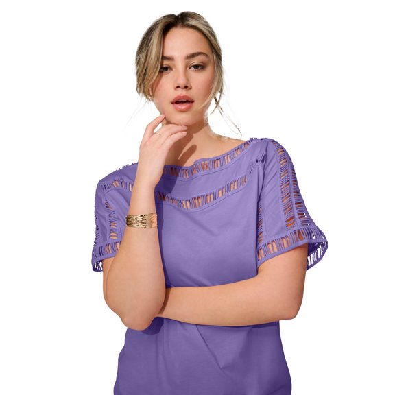 Roaman's Women's Plus Size Ladder Stitch Tee