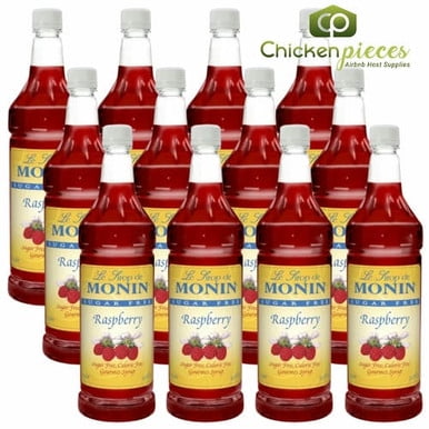 Monin Sugar Free Raspberry Syrup, Zero-Calorie Tart & Juicy Berry Mixer, 750 mL (25.4 oz) Glass Bottles, Professional Bulk Case of 12