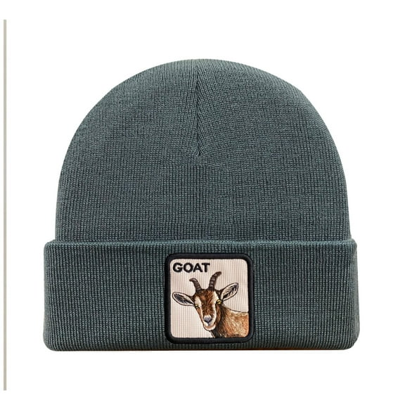 Unisex Embroidered The Goat, Knitted Soft Warm Unisex Beanie, Dark Grey, Adjustable Fit
