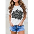 thumbnail image 3 of Women's White Large Rose Print Round Neck Short Sleeve Graphic T-Shirt, 3 of 10