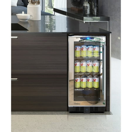 Vinotemp - 68-Can Beverage Cooler with Mirrored Trim - Silver