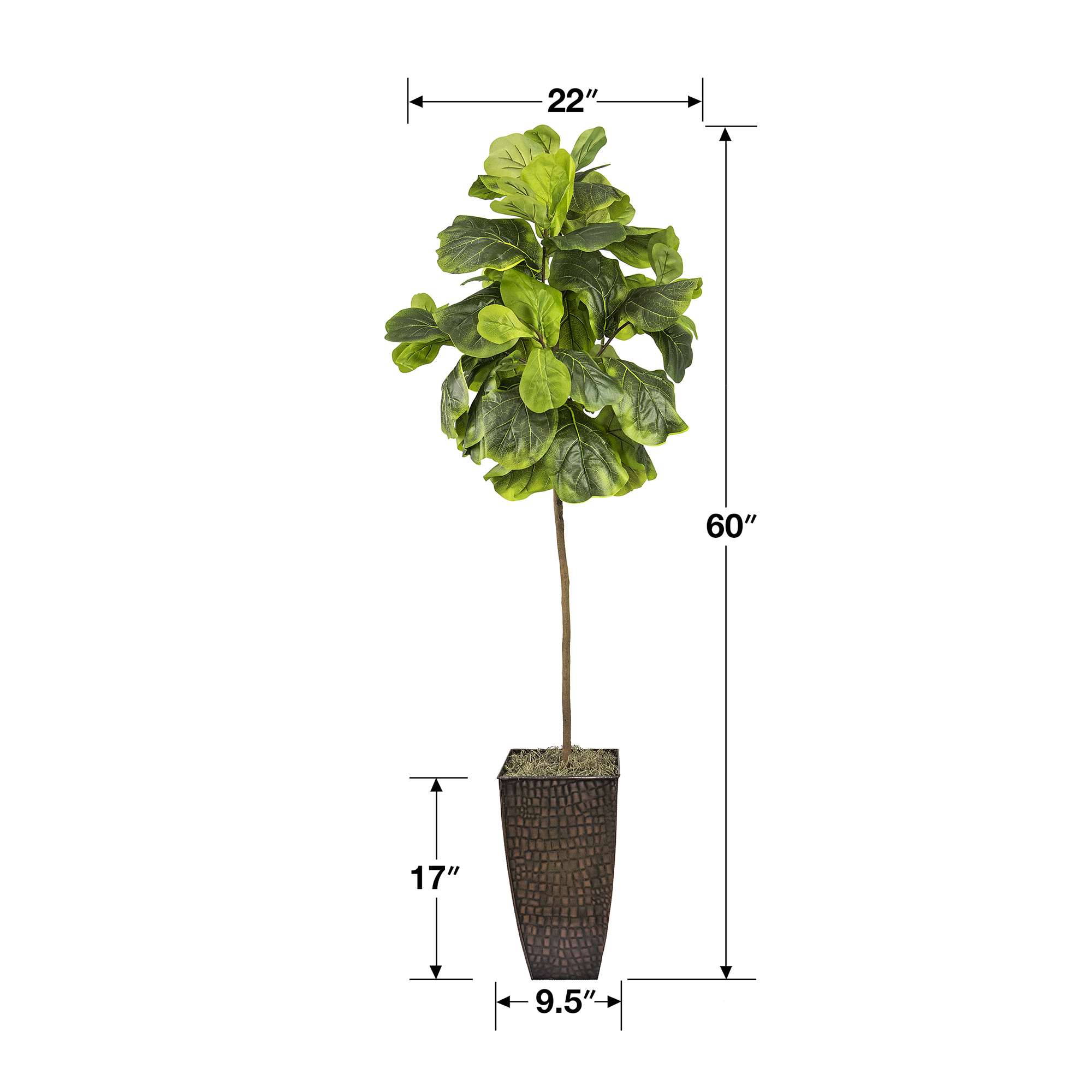 LCG Florals Artificial Tree, Fiddle Leaf Fig Tree, 5 ft, Copper Metal Pot