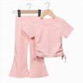 thumbnail image 2 of Outfits for Toddler Girls Fashion Short Sleeve Top Flare Pants 2 Piece Set Toddler Girl Clothes Pink 12-24 Months, 2 of 8