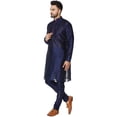 thumbnail image 2 of SKAVIJ Mens Art Silk Embroidered Kurta Pyjama Set Traditional Wear Blue L, 2 of 6