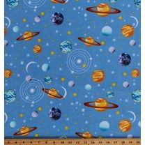 Flannel Planets Outer Space Solar System Stars Moons Kids Blue Cotton Flannel Fabric Print by the Yard (0883-11)