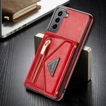 Dteck Case For Samsung Galaxy S21 Plus 6.7-inch,Luxury Leather Zipper Card Holder Wallet Cross Body Shoulder Strap Case for Galaxy S21  5G Shockproof Hybrid Rubber Kickstand Cover,Red