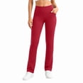 thumbnail image 4 of Straight Leg Leggings High Waisted Yoga Pants Casual Lounge Tummy Control Soft Workout Pants Solid Color Stretch Dress Pants with Pockets, 4 of 9