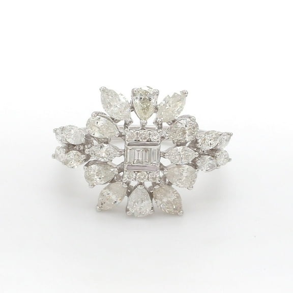 Natural 2.50 Ct SI/HI Baguette Pear Diamond Cocktail Ring Solid 18k White Gold