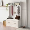 thumbnail image 2 of Hall Tree 3 In 1 with 4 Hooks and Shoe Cabinet, Entryway Storage Bench Freestanding Coat Hanger with 2 Shelves for Entrance Hallway, White, 2 of 7
