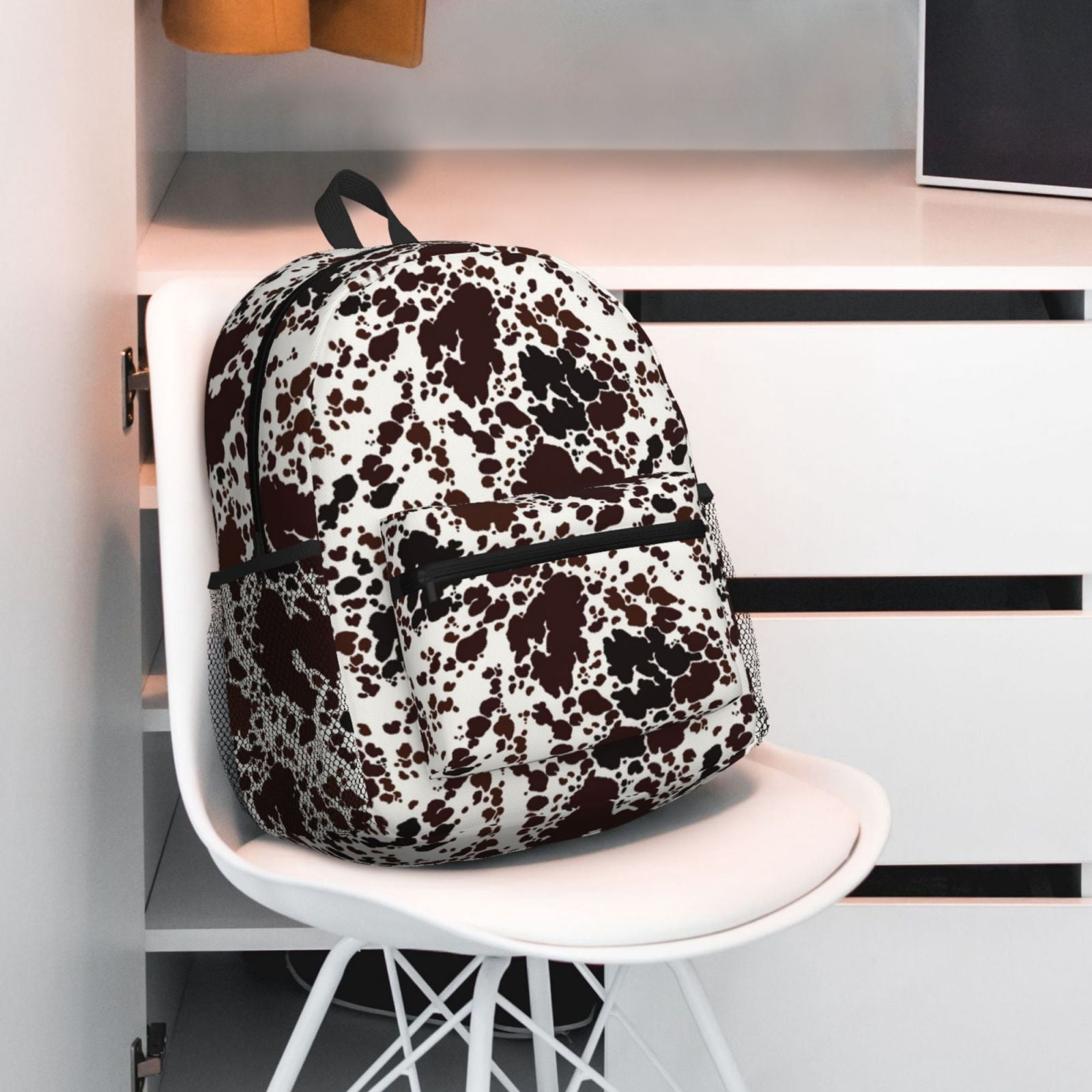 Horeoi Cow Skin Print Casual Backpack for School Work Travel Hiking with Laptop Compartment and Side Pockets Lightweight Design