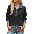 thumbnail image 2 of Wevis Women's Denim Collar Knit Sweater, Long Sleeve Henley Button Down Autumn Blouse, Casual Loose Fall Pullover Tops, 2 of 7