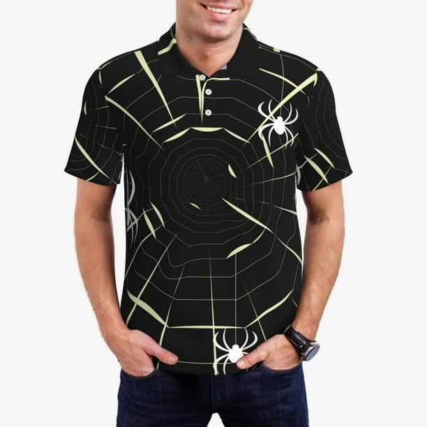 Balery Spiders On The Web Camisa Polo de Hombre con Estampado, de Manga Corta y Tejido Medio, Camisa Tipo Golf Polo-Medium