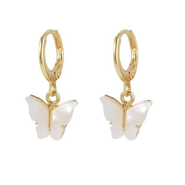 Pendientes de mariposa para mujer, pequeños pendientes colgantes de mariposa blanca dorada, ligeros y delicados, diseño elegante para adolescentes