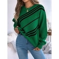 thumbnail image 4 of Suéter Informal de Rayas con Cuello Redondo y Larga Tipo Farol para Mujer Verde XL, 4 of 10