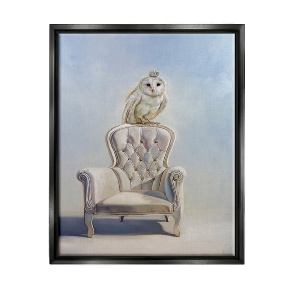 Stupell Industries Owl Perched in Crown Animals & Insects Painting Black Floater Framed Canvas Art Print Wall Art, 17 x 21