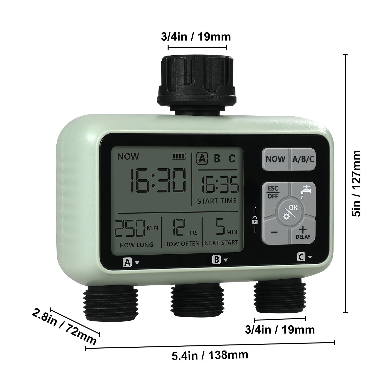 KFFKFF Water Scheduler, Triple Outlets, Sprinkler Control Timer, featuring Trio Independent Zones, LCD Screen, Rain Postpone Function, Hand-Operated Setting, 360?? Brass Connection, Metal Strainer