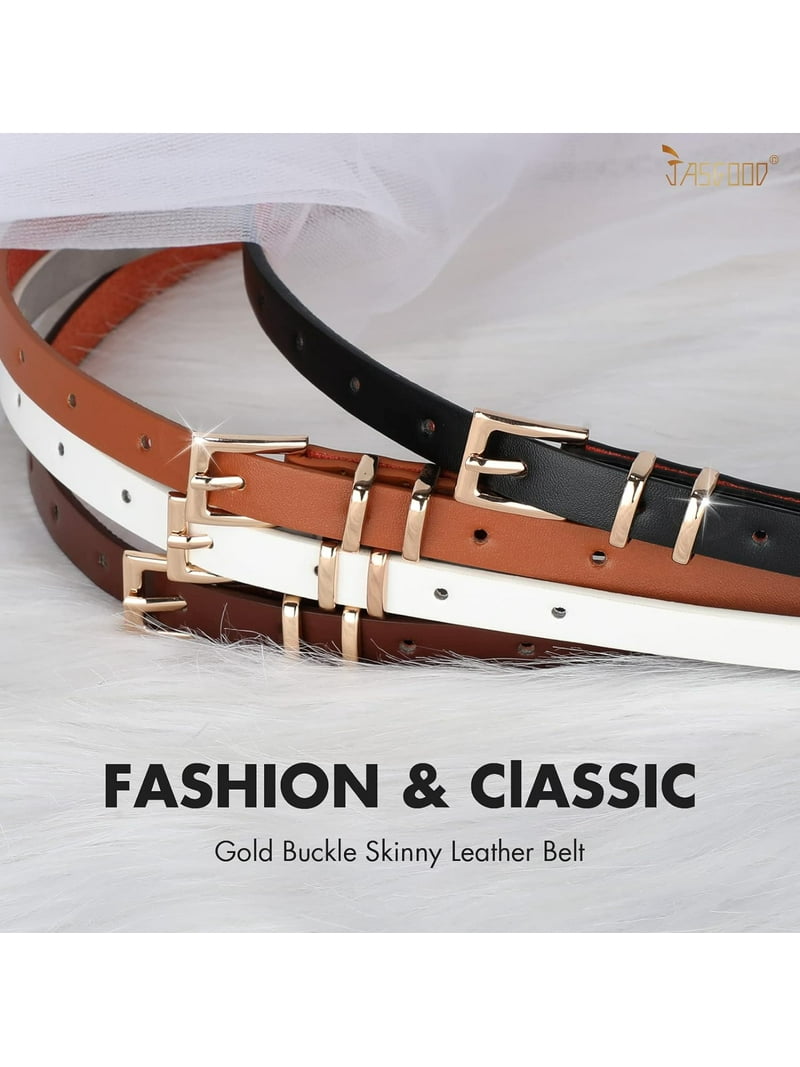4 Pack Women Skinny Leather Belt Thin Waist Belt with Gold  display picture 1