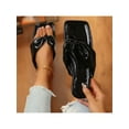 thumbnail image 3 of Ruched Strap Sandals with Square Toe, Slip-On Style, Clip Toe Thongs, Flat Design for Women, 3 of 9