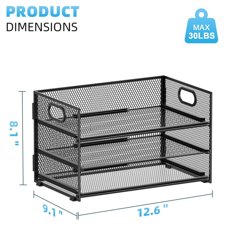 Marbrasse 3-Tier Mesh Paper Organizer with Handle, Black photo 6
