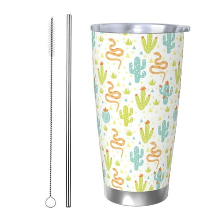 

Lukts Snake And Cactus for 20OZ Car Cup Stainless Steel Direct Drinking Straw Thermos Cup Suitable for Office Travel and Car-Straw Two-piece Set